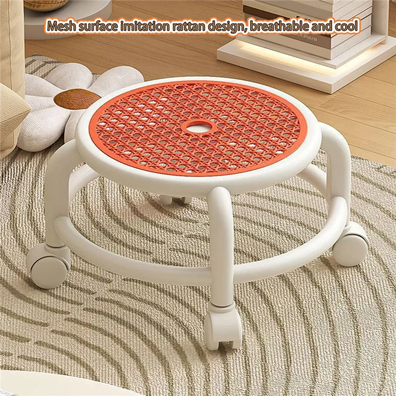 ABBP-tabouret roulant pivotant rond bas petit gris roue universelle enfants adulte forte capacité rangement pratique