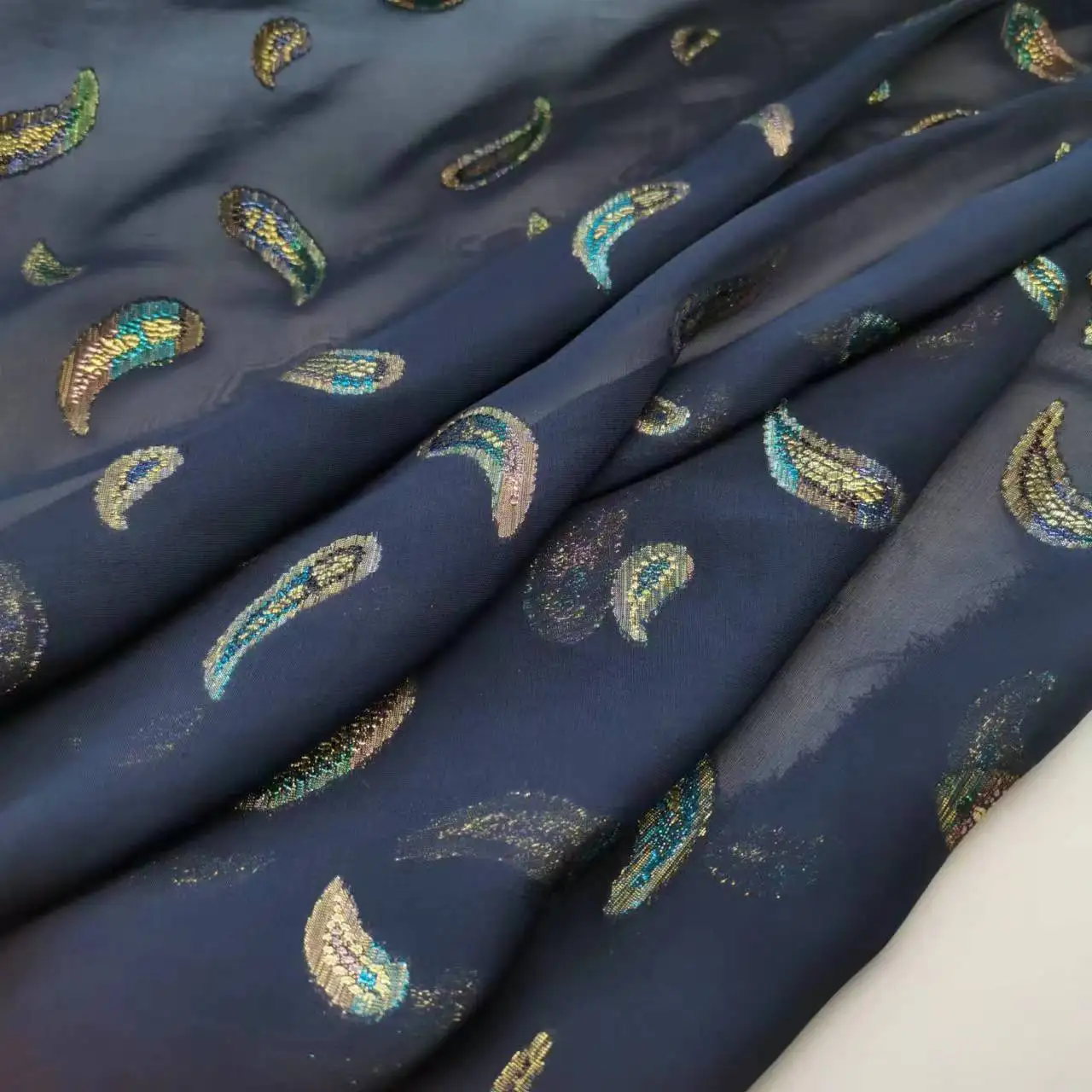 Navy Saree Fabric Shimmer Silk Metallic Shiny Hijab Scarf Craft DIY Sewing Material