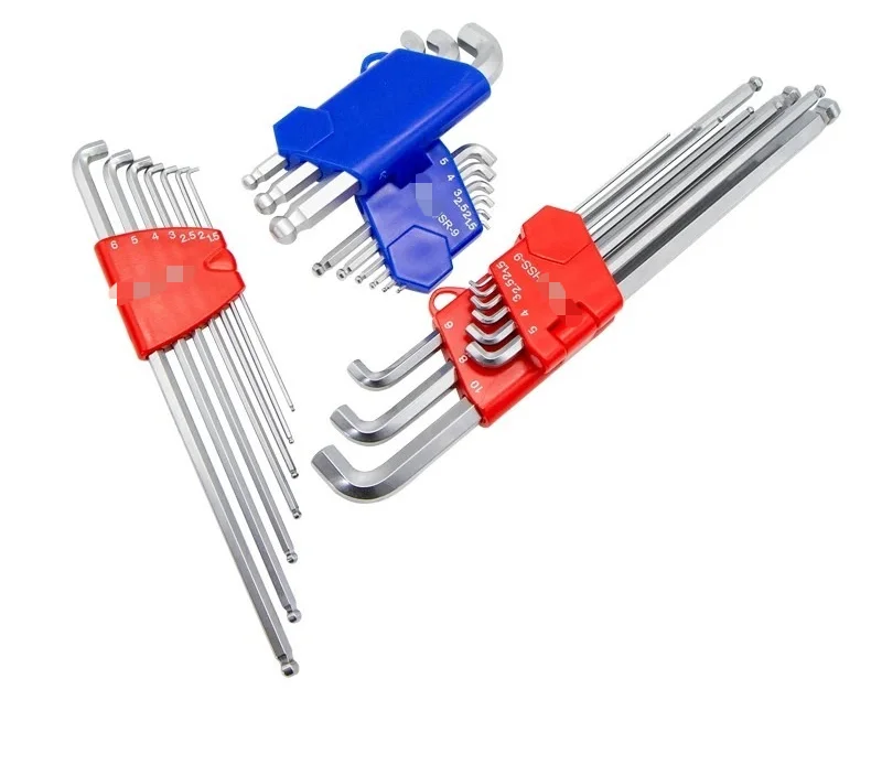 Suitable for Taiwan Mini Short End Ball Point Hex Key, Extra Long Single & L-shaped Metric Allen Wrench, 9pcs Set