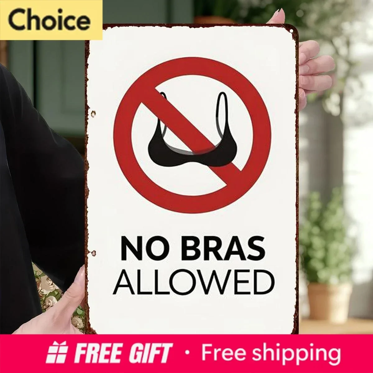 （2D Tin painting）Vintage No Bras Allowed Metal Sign - Retro Funny Sarcastic Wall Art for Bedroom Lingerie-Free Zone Decor