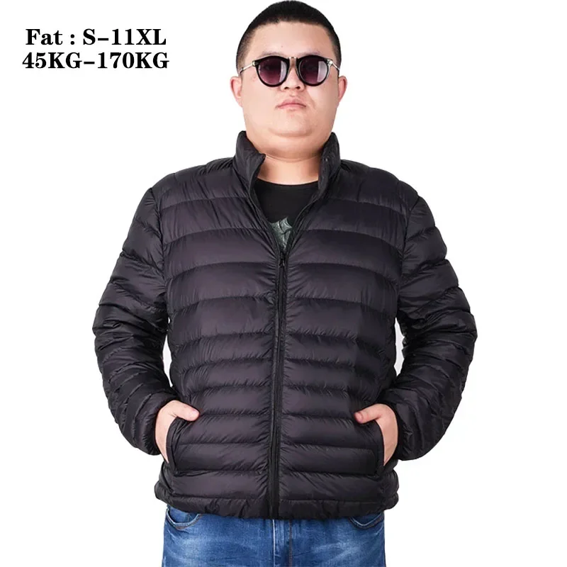 Plus Size 11XL Men\'s Puffer Jackets 2024 New Autumn Winter Lightweight Packable White Duck Down Fat Casual Coats Feather Parka