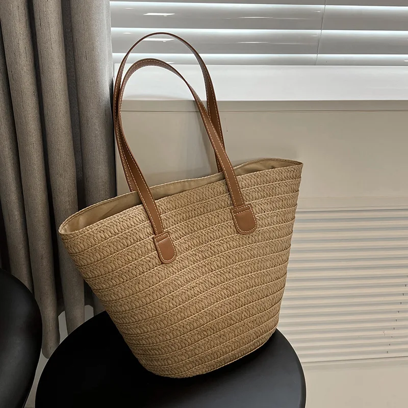 Yogodlns Summer Large Capacity Straw Bag For Women Knitted Straw Bag Bohemia Top-handle Bag Travel Totes Bags Armpit Bag  bolsa