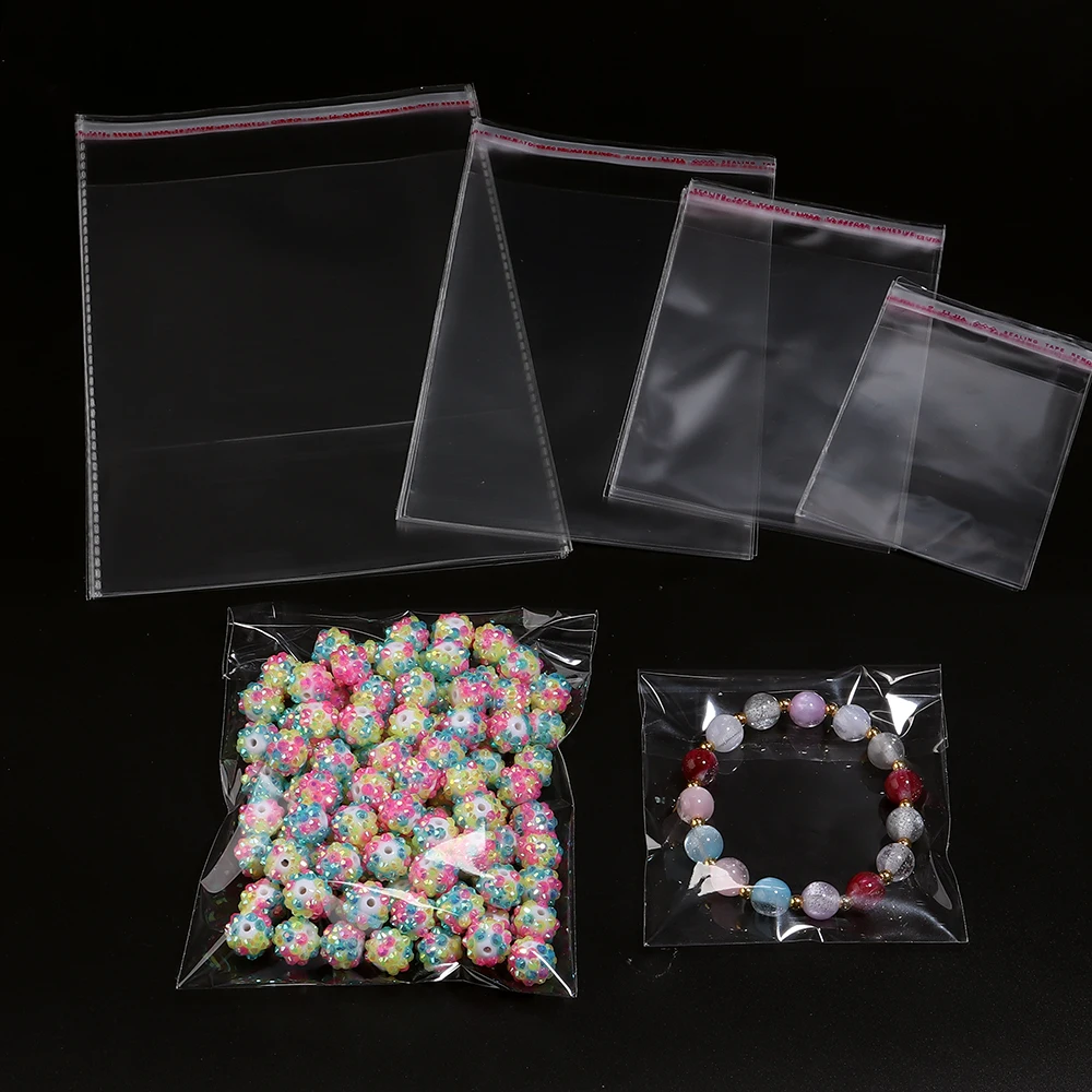 

100pcs/lot Transparent Plastic Self-adhesive Bag Charms Beads Pouch Bags Jewelry Packaging Bag For Travel Home Ornaments Storage