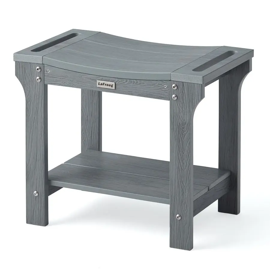 

Waterproof Shower Bench Seat for Inside Shower, HDPS Bathroom Stool for Shaving Legs, 2 Tier Plastic Bath Chair Seat with Shelf,