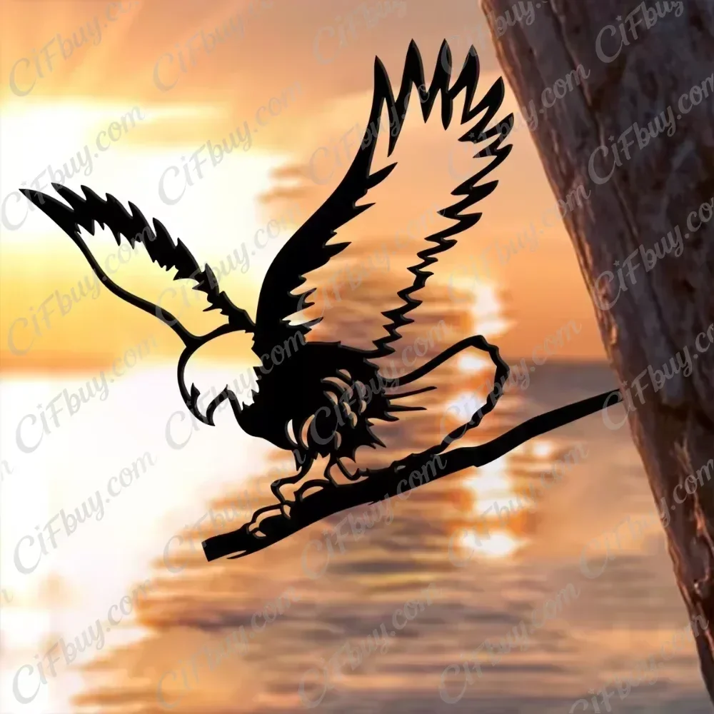 CIFBUY Rustic Metal Eagle Silhouette Iron Hanging Sculpture Indoor Outdoor Home Decor Unique Gift Vintage Style