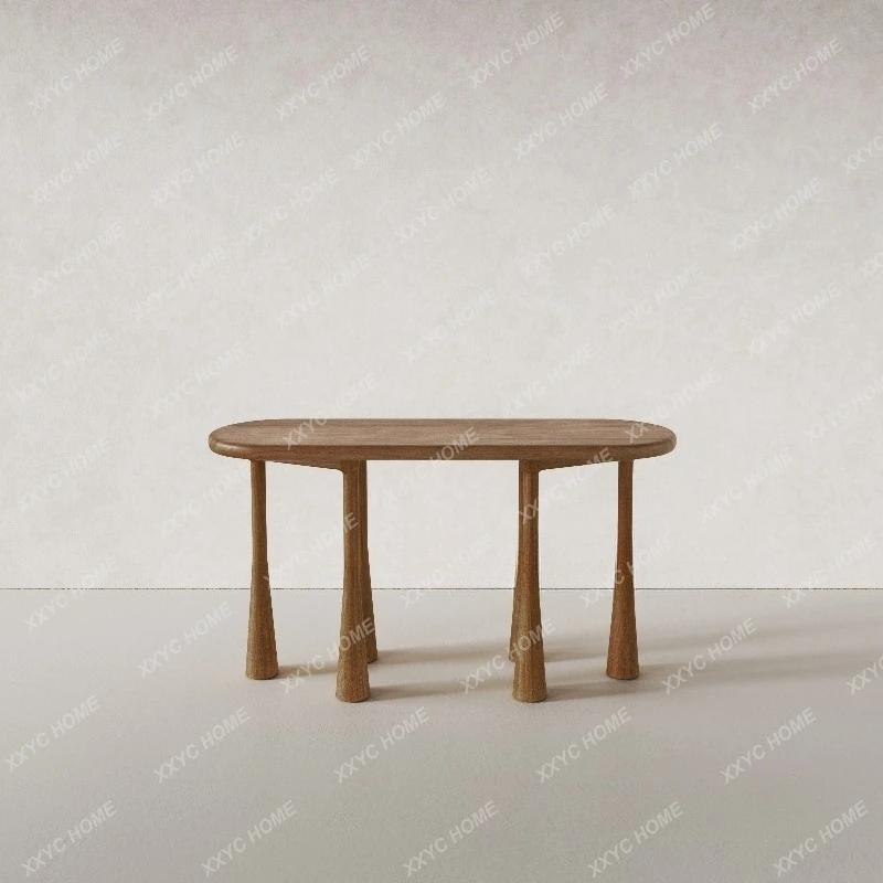 Wabi-sabi style oval console table, solid wood, small apartment entryway display table, narrow side table for living room, home