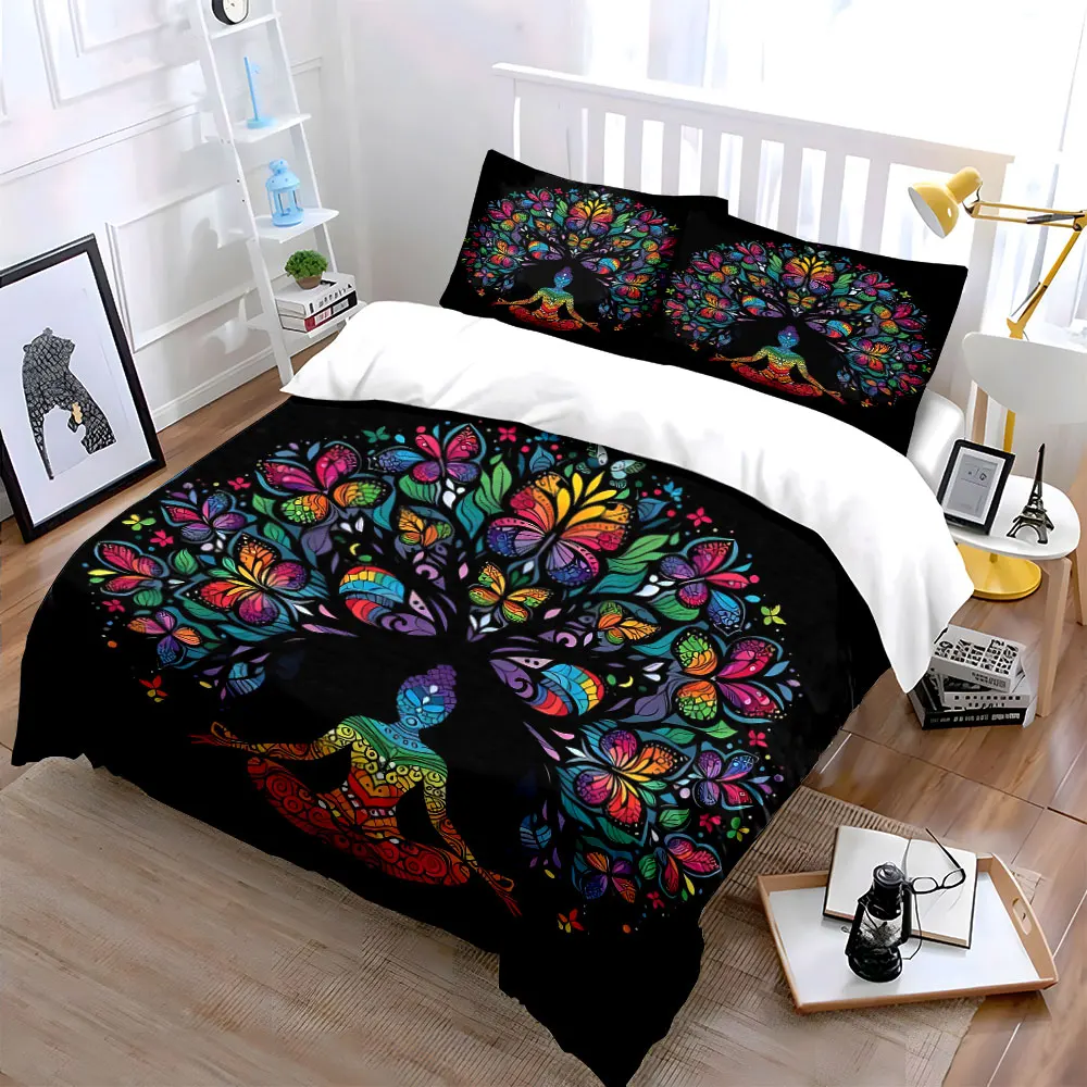 "Colorful Yoga Art Decor Set" Soft Skin-Friendly Bedding Set Includes 1 Duvet Cover And 2 Pillowcase, Gift