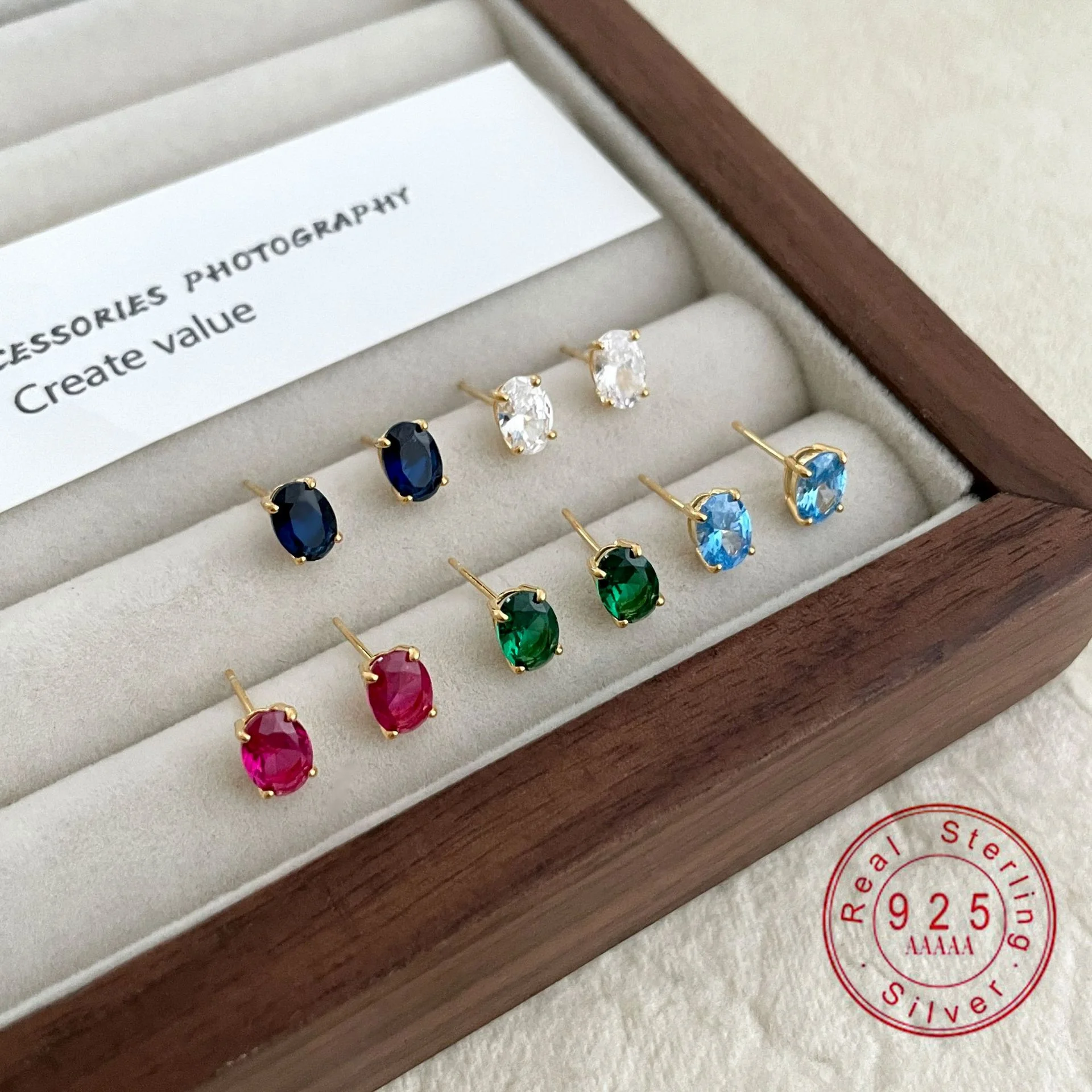 

Настоящие серьги-гвоздики из стерлингового серебра 925 пробы с овальными цирконами, изящные серьги с разноцветными камнями, элегантные минималистичные украшения на каждый день