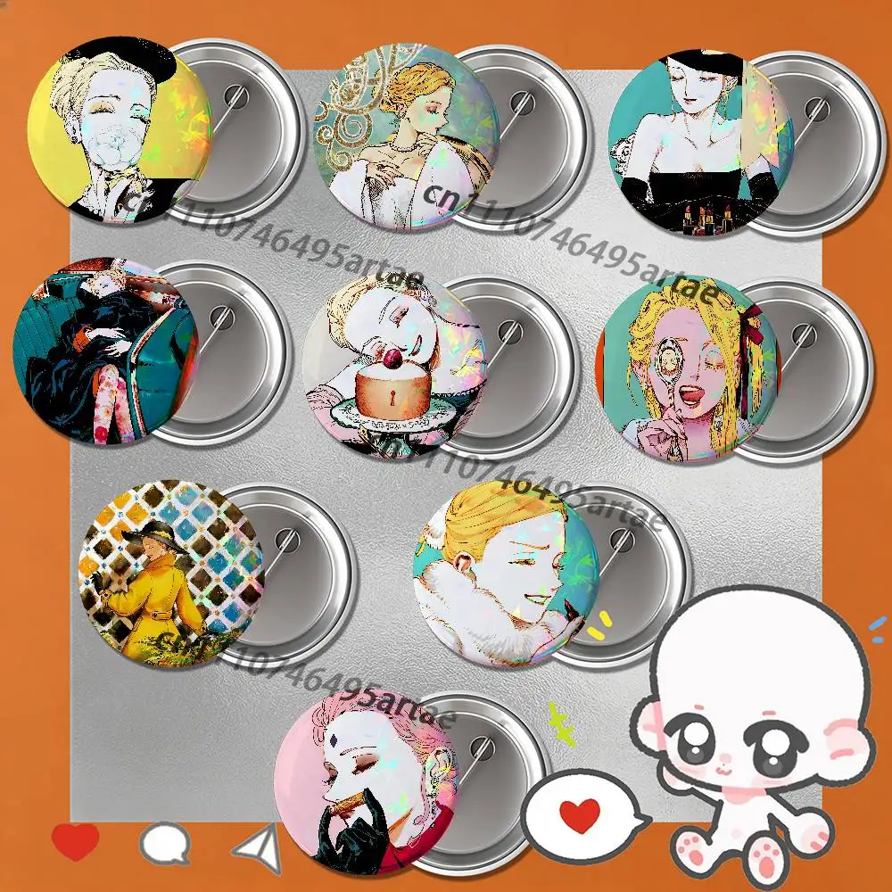 V-Veil Emma Anime Vintage Anime Badges 25 32 44 58 75 mm Round Cosplay Pin Fans Collect Friends Gifts Brooch Souvenir Custom