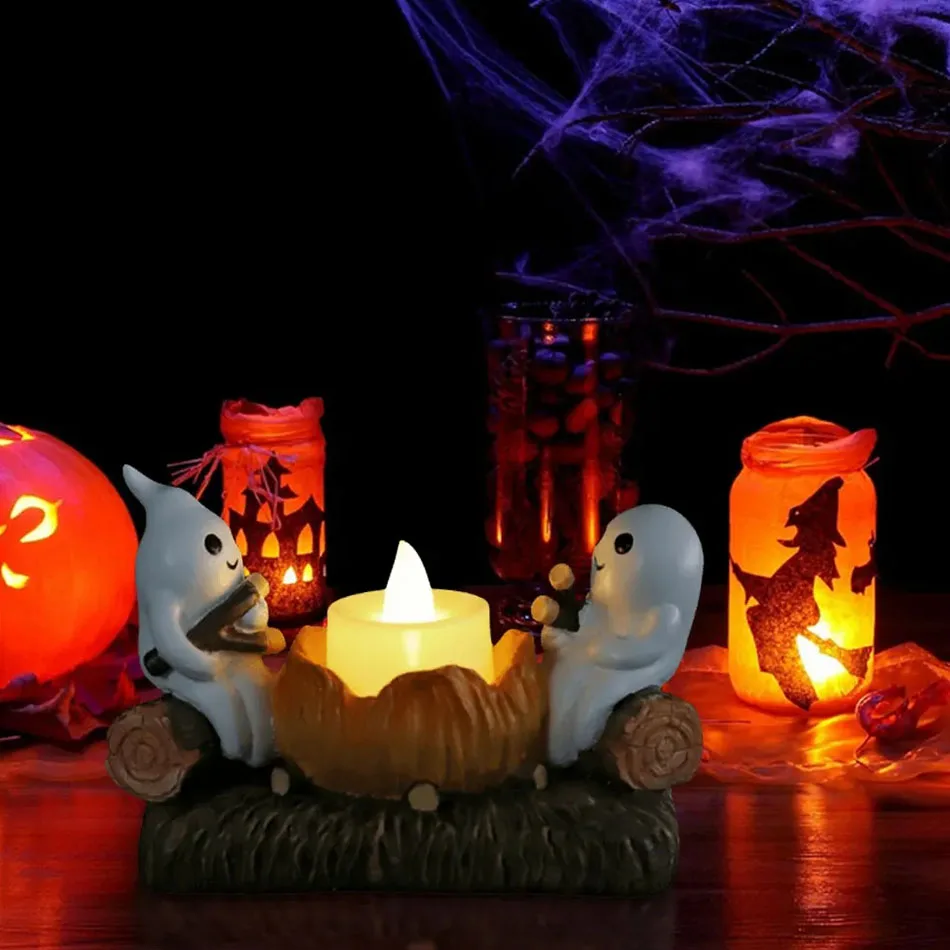 New Halloween Ghost Candle Light Ghost Campfire Flickering Candle Holder Candlestick Roasting Marshmallows Halloween Decoration