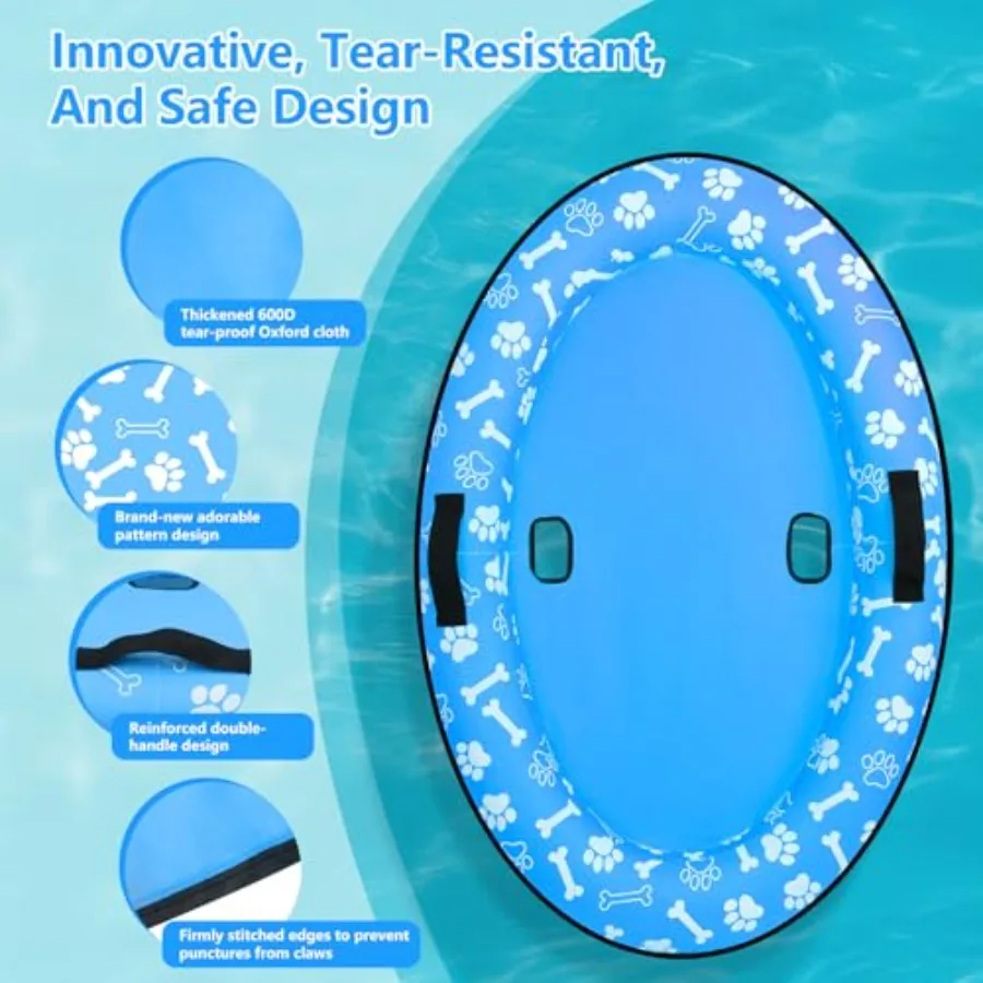 59'' x 39'' opblaasbare hondenzwembadvlotter met touw - scheurbestendig osmateriaal blauwe kleur stabiele ondersteuning voor klein, middelgroot, groot D