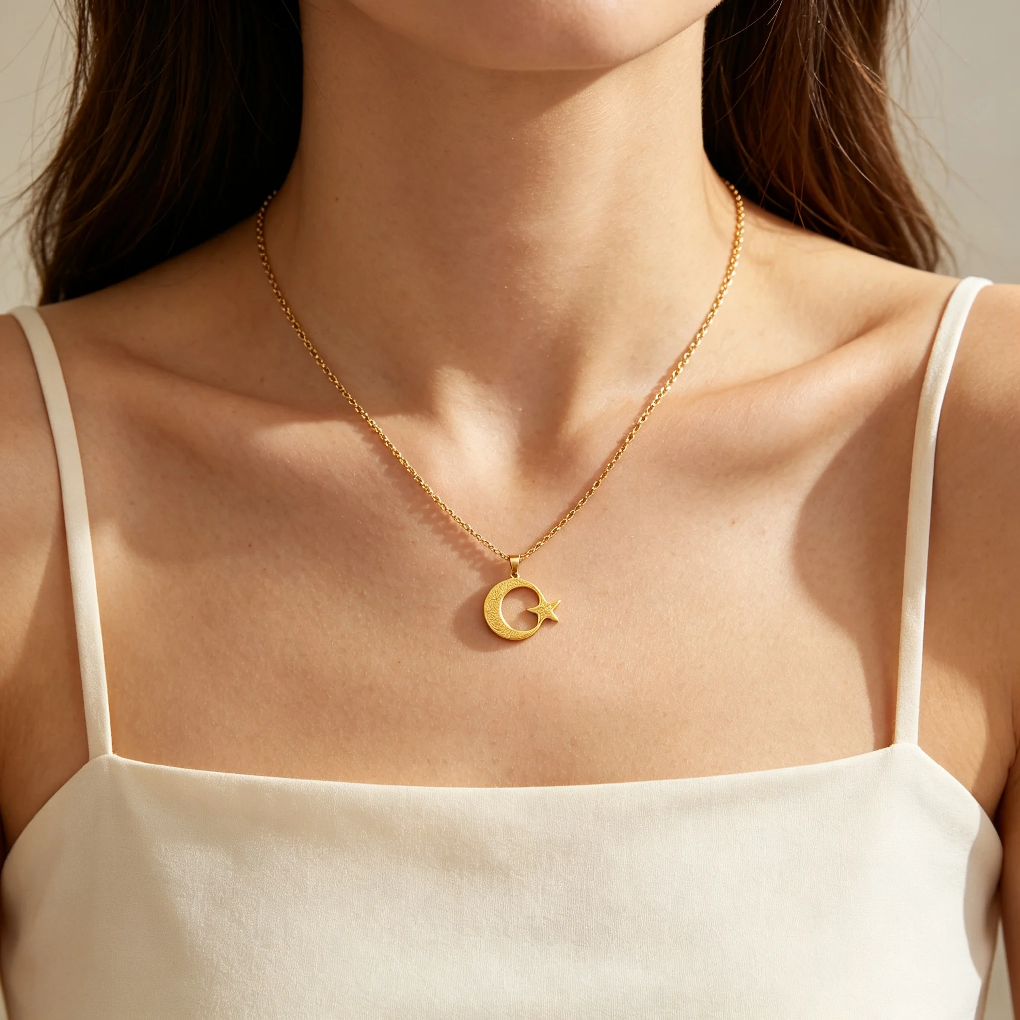 Midnight-Themed Gorgeous Shahada Crescent Star Necklace Engraved Pendant Stainless Steel Pattern Pendant Available in 5 Colors Suitable for Women's Birthday, Valentine's Day, Christmas, New Year Gifts