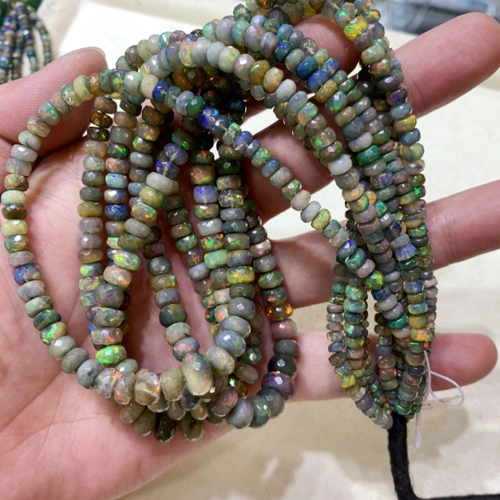 

Natural Ethiopian Black Opal Rondelle Beads 1-2.5x2.5-5m Gemstone Loose Bead DIY Bracelet Necklace For Jewelry Making Accessorie