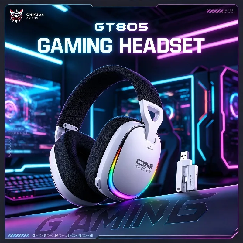 Onikuma GT805 RGB Wireless Gaming Headset Bluetooth 2.4G Wired Connection  Stereo Headphones Low Latency Audio For PS5 Switch PC