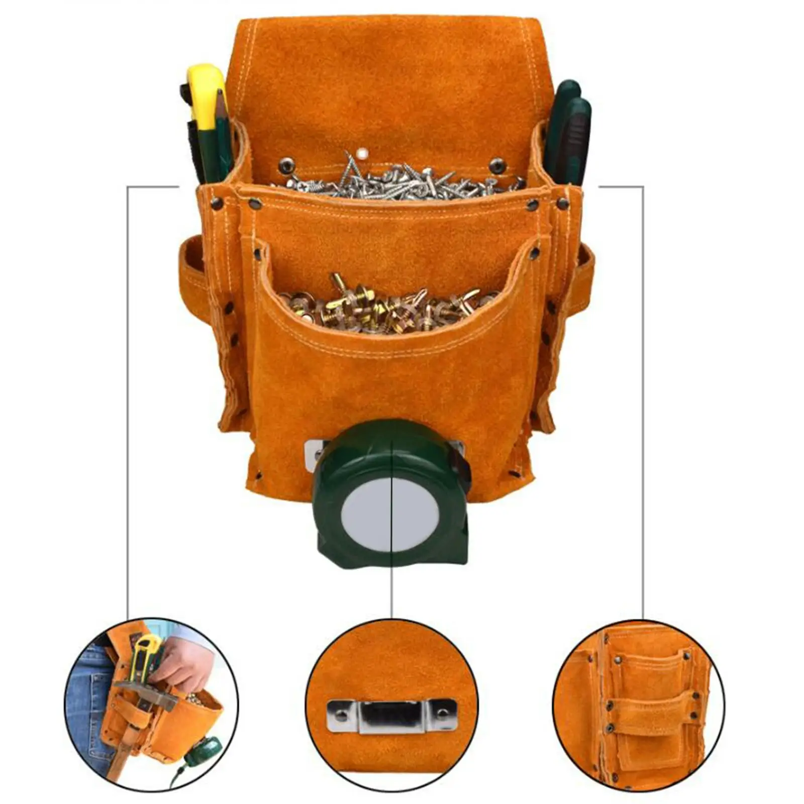

PU Tool Pocket with Belt Organization Hardware Organizer for Electricians