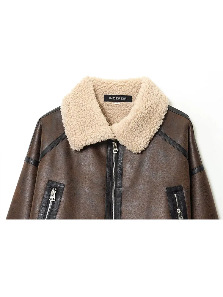 HH Moda Feminina Mangas Compridas Jaqueta High Street Slim Casacos Curtos Mulheres Casual Lapela Zíper Bolso Cintura Decoração Jaqueta