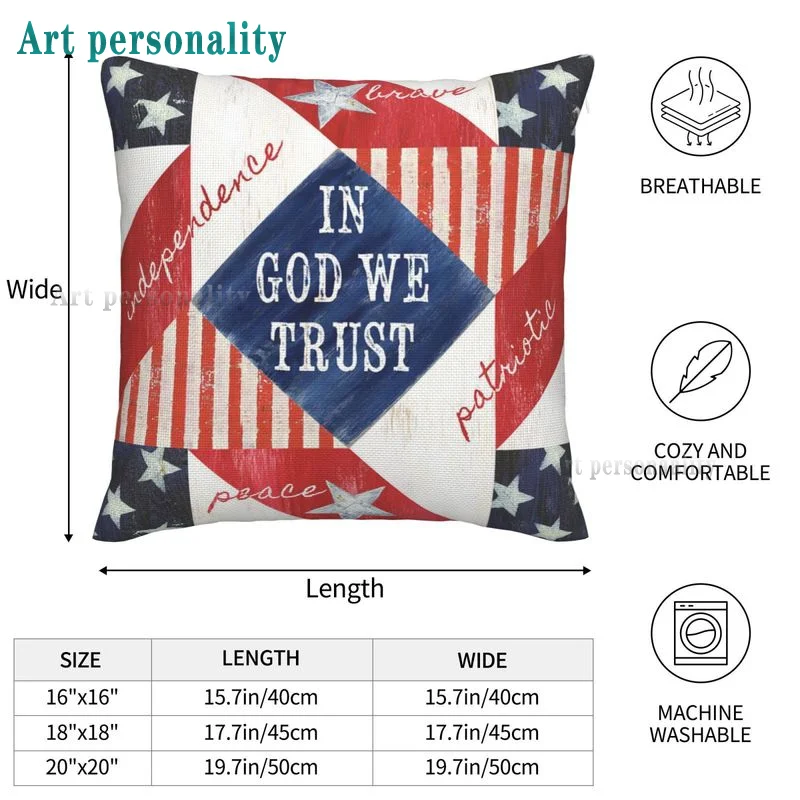 4th of July Patriotic Saying Throw Pillow Covers 18x18 Freedom America Liberty USA Flag Independence Memorial Day Decorations