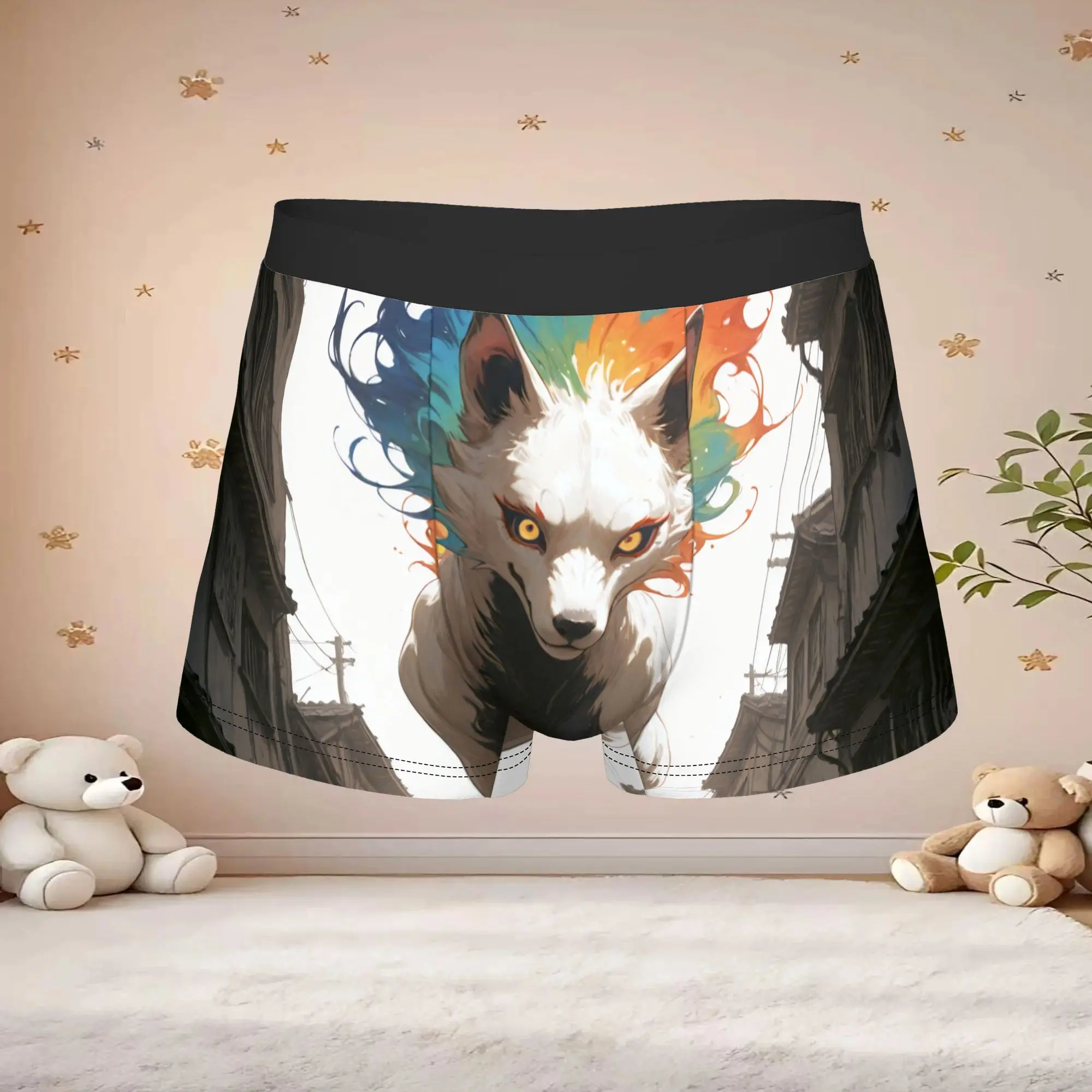 1pc Vintage Spirit Fox Urban Street Graphic Underpants Humor Panties Male Underwear Suitable Shorts Boxer Briefs