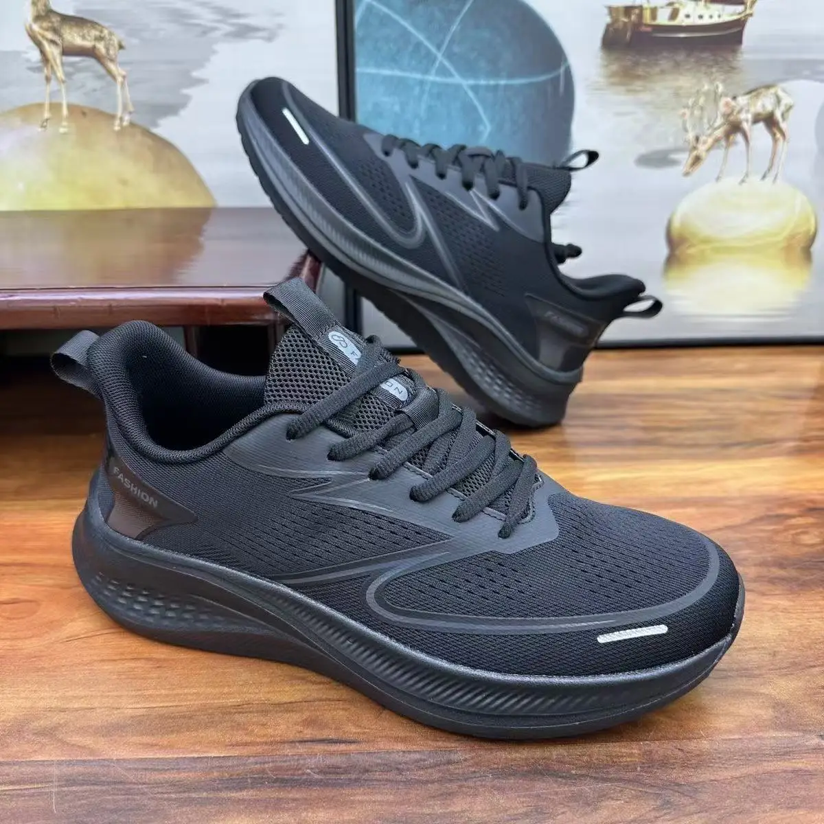 Chaussures de course et de marche pour hommes, taille plus, été 2026, en maille respirante, noires, semelle souple, légères et confortables