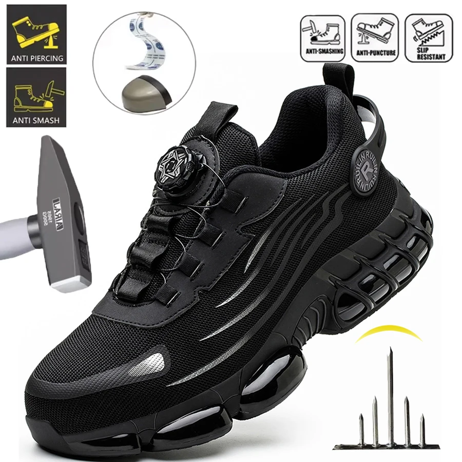 Steel Toe Work Shoes for Men Women  Anti-Smash Anti-Puncture Blue Safety Shoes Breathable Lightweight Air Cushion Work Shoes