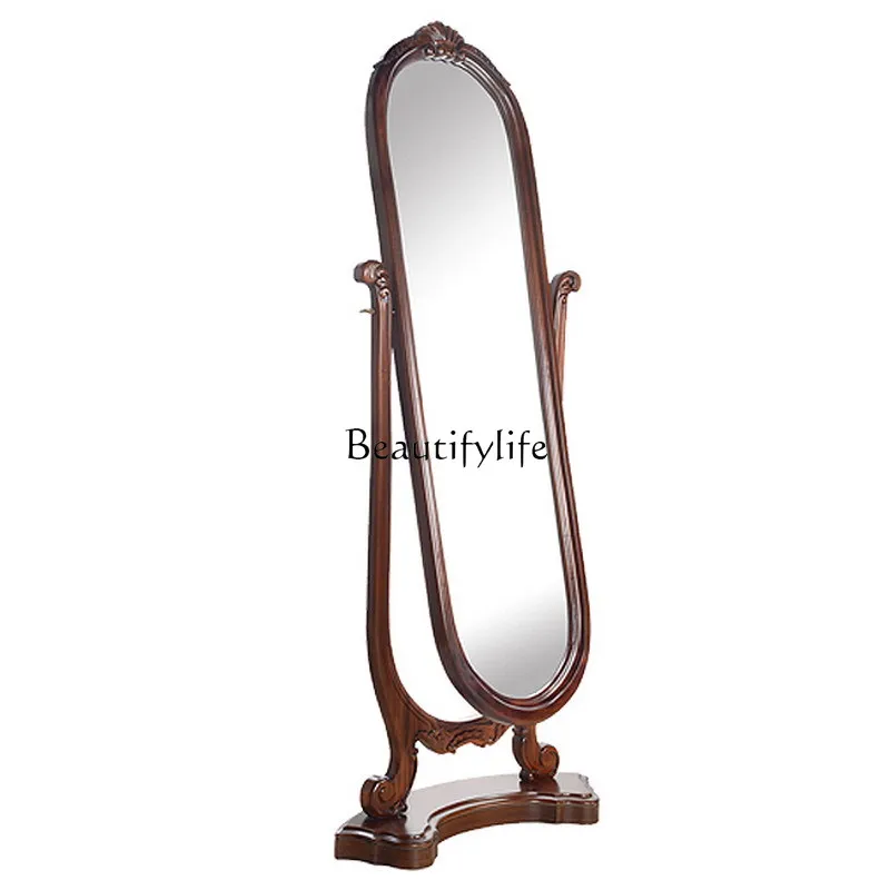 

*Full-length mirror Solid wood art floor-to-ceiling American special-shaped fitting full-length mirror