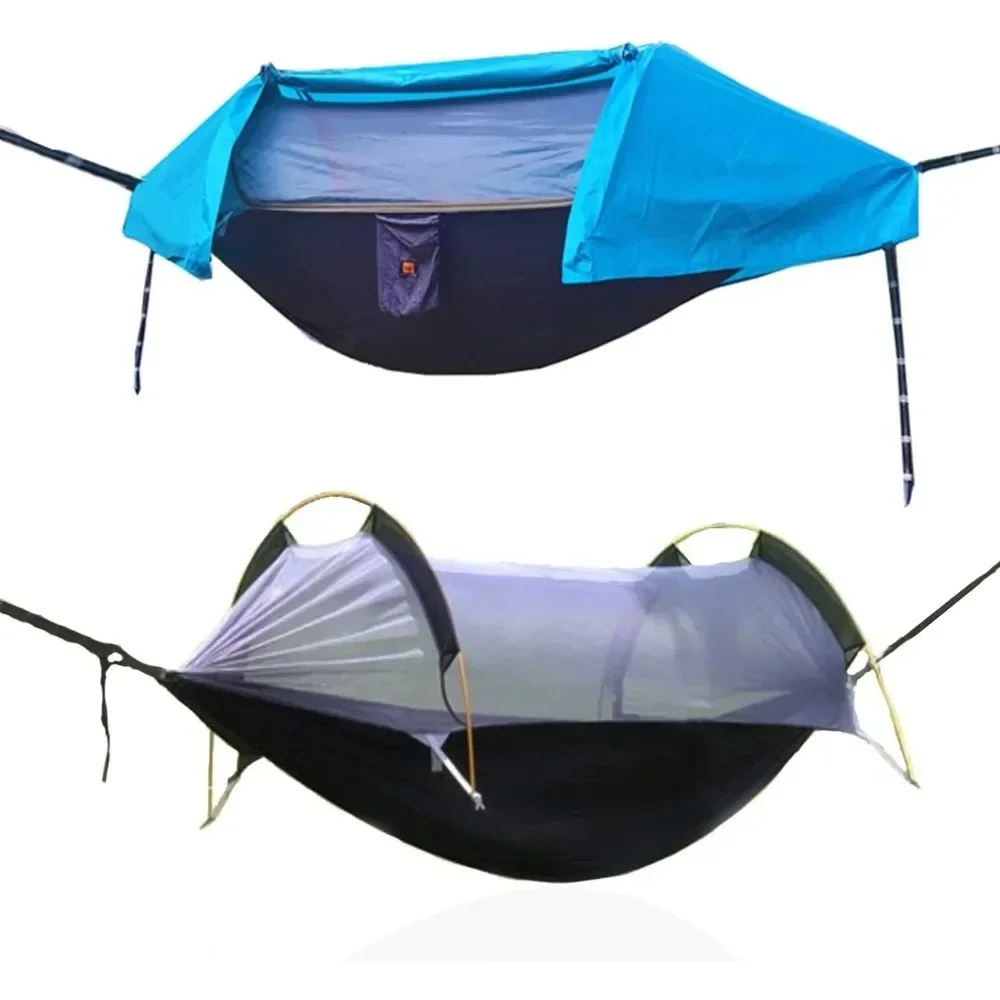 

440Lbs Camping Hammock with Mosquito Net and Rainfly Cover,2 Persons 4 in 1 Lightweight Backpacking Ground Hammock Tent Blue