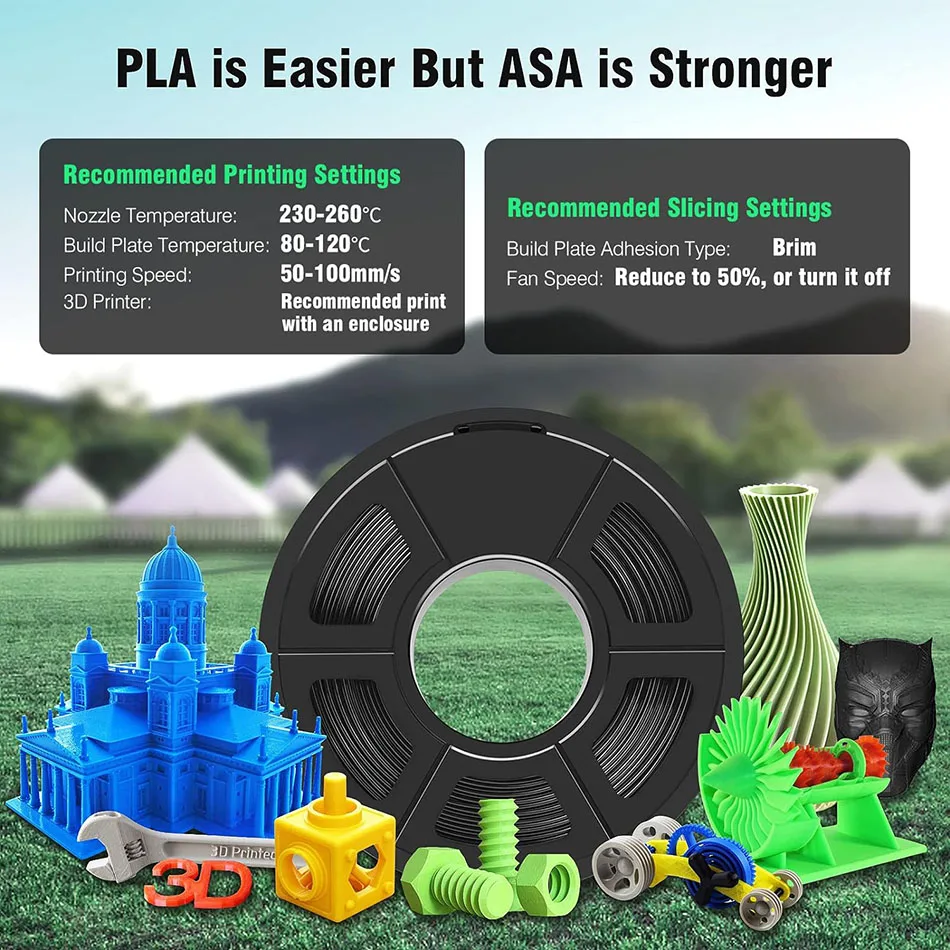 Filament JAYO ASA 1.75mm Filament do drukarek 3D ASA 5 rolek/zestaw Odporny na UV/długość/wysoką temperaturę Wytrzymały filament 3D 1KG do drukarek 3D FDM — zdjęcie produktu 2