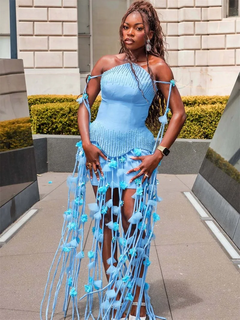 Vestido de fiesta rosa con perlas florales, vestido Sexy sin tirantes sin mangas, Mini vestido de novia corto para fiesta, bata Formal para invitados, boda y cumpleaños