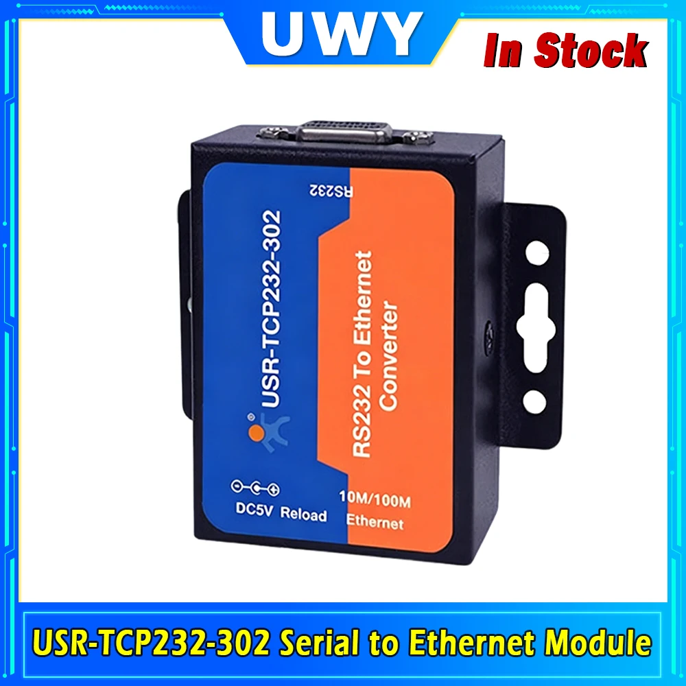 USR-TCP232-302 RS232 Serial To Ethernet Converter Serial Server 10/100Mbps LAN Modbus MQTT Support Industrial DIN Rail