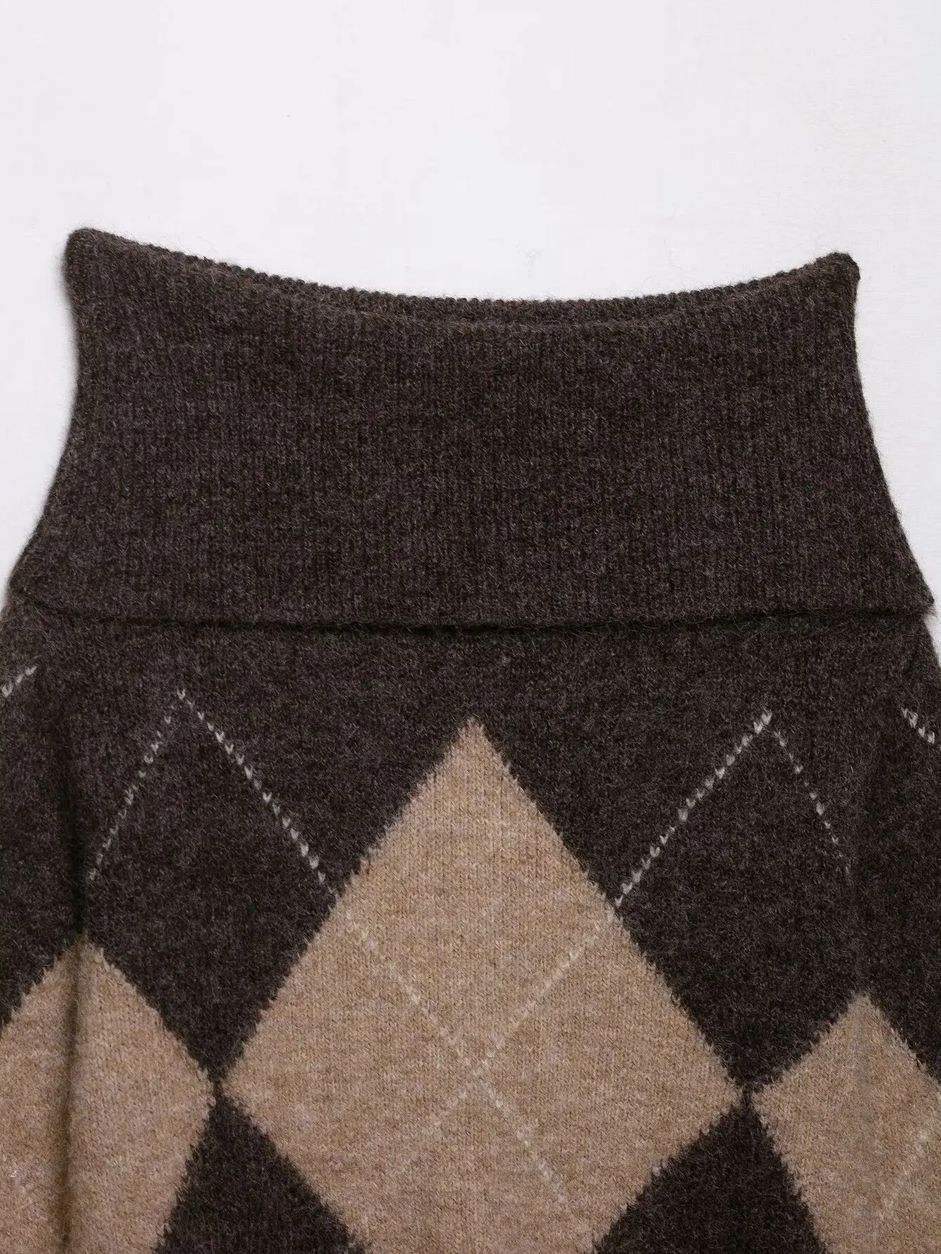 الخريف المرأة محبوك سترة قبالة الكتف موضة Argyle المرأة البلوزات مزاجه مائل الرقبة محبوك البلوفرات الملابس #6