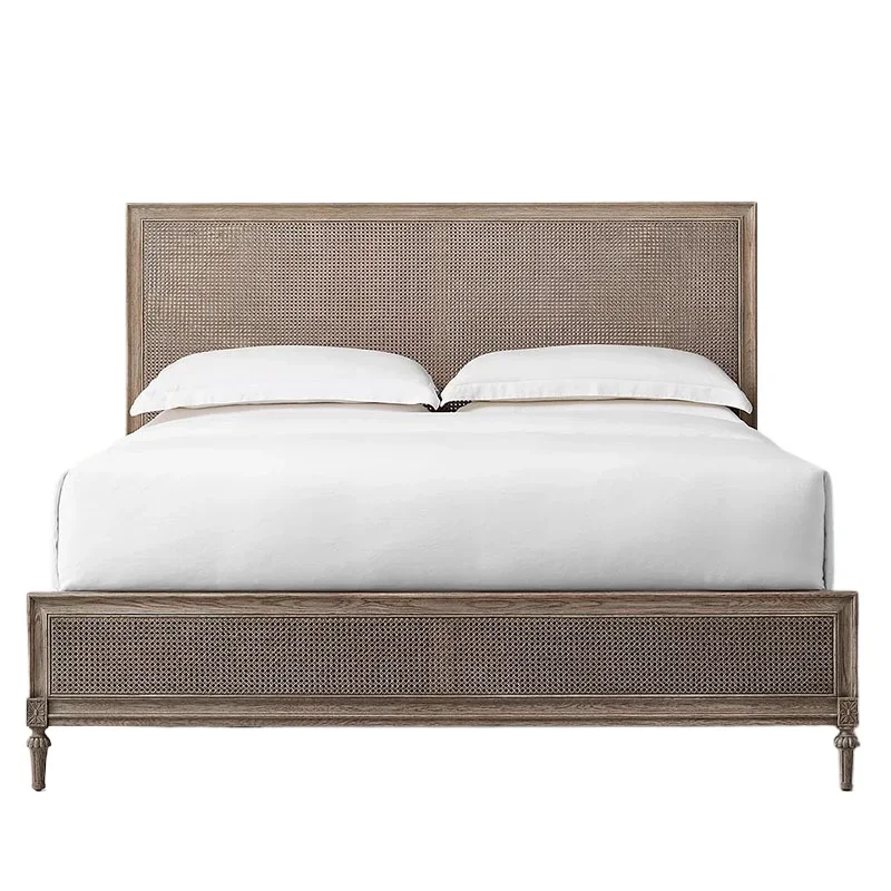 American solid wood bed 1.8 meters, master bedroom double bed, French retro 1.5 meters rattan, wedding bed, modern