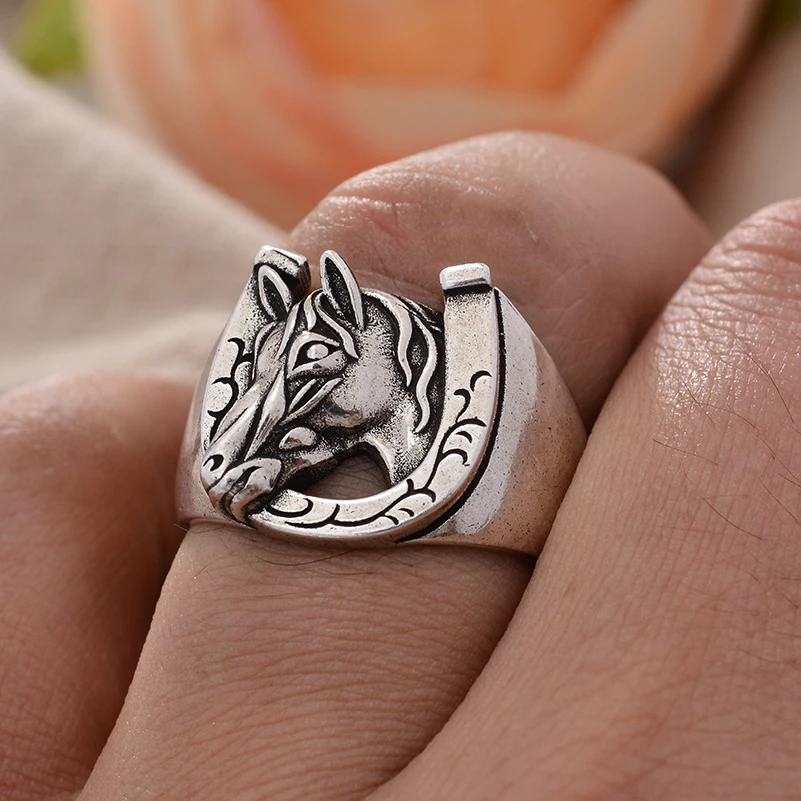 New Design Vintage Horseshoe & Horsehead Thai Silver Unisex Party Rings Original Jewelry For Women Men Gifts