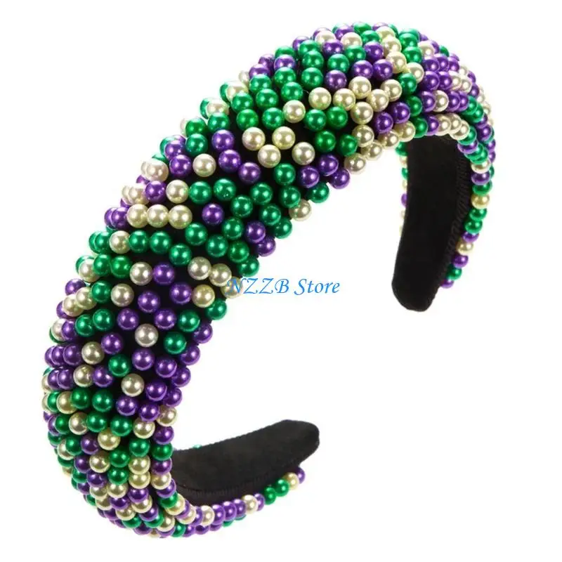 

T21F Festive Baroque Pearl Hairband Sponge Headband High Skull Top Hair Hoop Jewelry