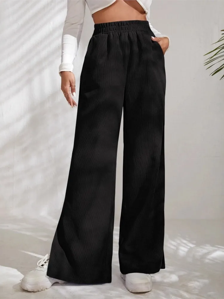 

Autumn And Winter New Commuting High-waisted Casual Pants Women's Simple Solid Color Corduroy Stitching Split Hem Trousers