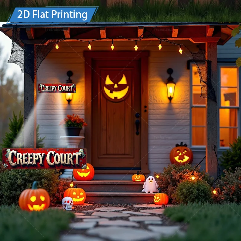 1 قطعة 8x12 بوصة علامة معدنية للهالوين زاحف المحكمة تسجيل الطباعة المسطحة فن المعادن الزخرفية للفناء #2