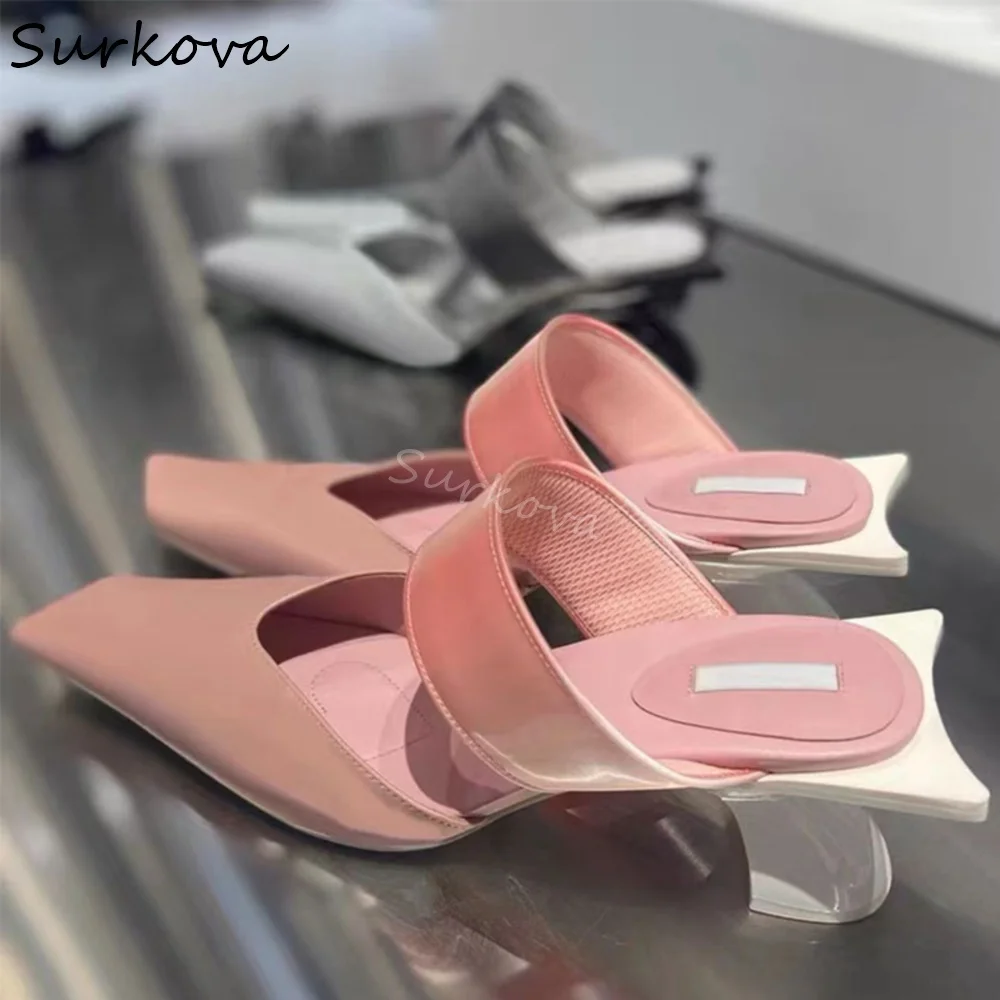 

Square Toe Strange Style Slip-on Pumps Women Pink Shallow One Word Belt Slippers 2025 New Personalized Commuting Style Sandals