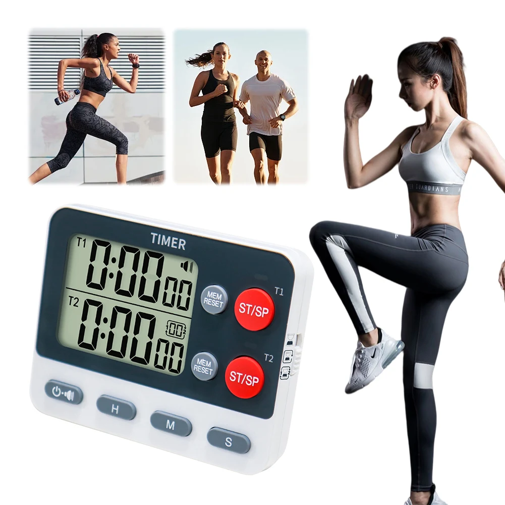 

Dual Digital Timer Multifunctional Count UP/Down Timer with Memory Function Cooking Timer Portable for Gym Office Laboratory