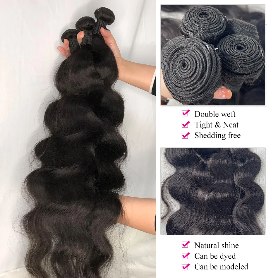 Body Wave บราซิลผมสาน1 3 4 PCS สีดำธรรมชาติ30นิ้ว Remy Hair Extensions ผม