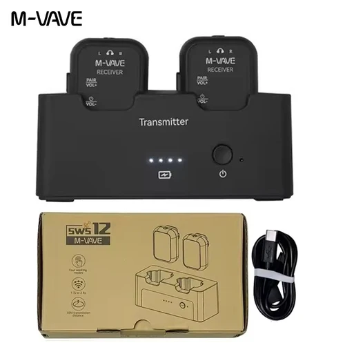 2025 NUEVO sistema de monitor de auriculares inalámbricos M-VAVE WP-12 | Sistema 1T2R de 2,4 GHz con reproducción de ultraatencia 24 horas | Estuche de carga de 1800 mAh