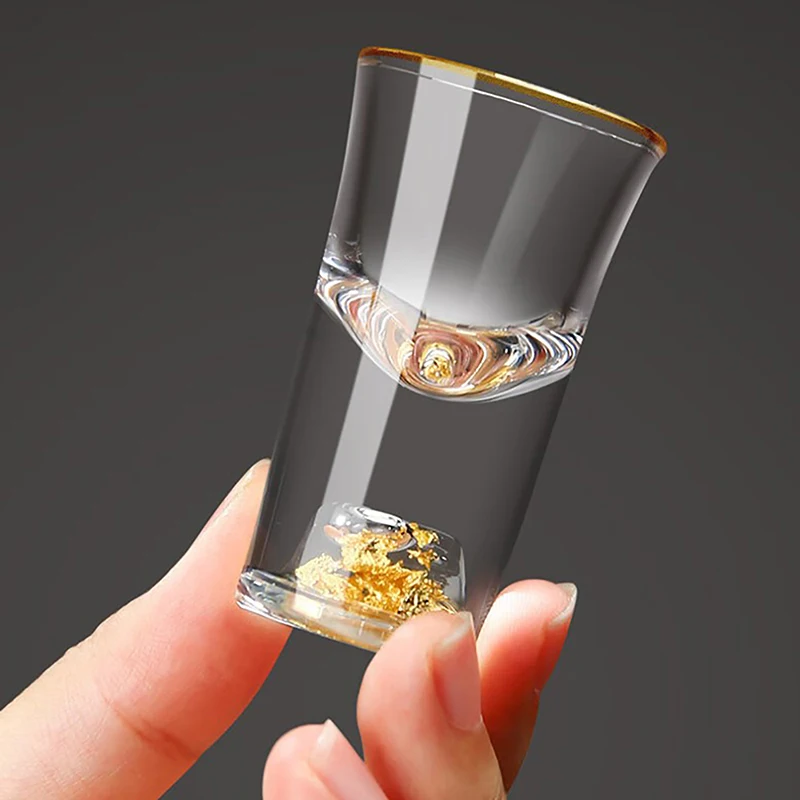 Luxury Crystal Glass Vodka Glass Sake Shochu Glass Bar Liqueur Double Bottom Gold Foil Glass Tea Cup High-end Gifts Hard Liquor