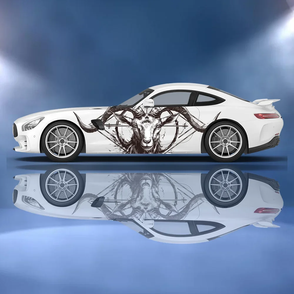 ملصق حماية جانبي للسيارة مطبوع عليه رأس الماعز، ملصق مقاوم للماء ذاتي اللصق لإكسسوارات السيارات غطاء تغليف هدية #2