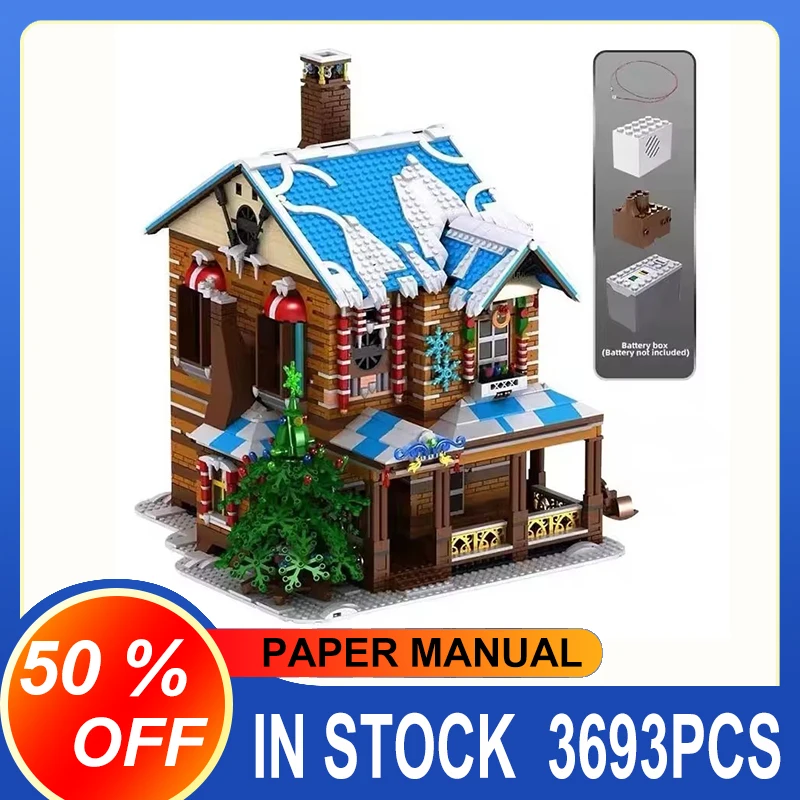 قالب الملك 16011 عيد الميلاد سانتا سنو خشبية الغابات منزل اللبنات شجرة فيلا الجليد مع ألعاب خفيفة للأطفال الهدايا