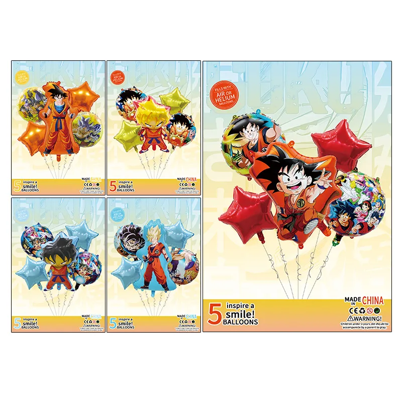 5pcs Dragon Ball การ์ตูนน่ารักฟอยล์บอลลูนโลหะอะนิเมะ Kawaii ชุดเด็กวันเกิดตกแต่งของเล่นตกแต่ง