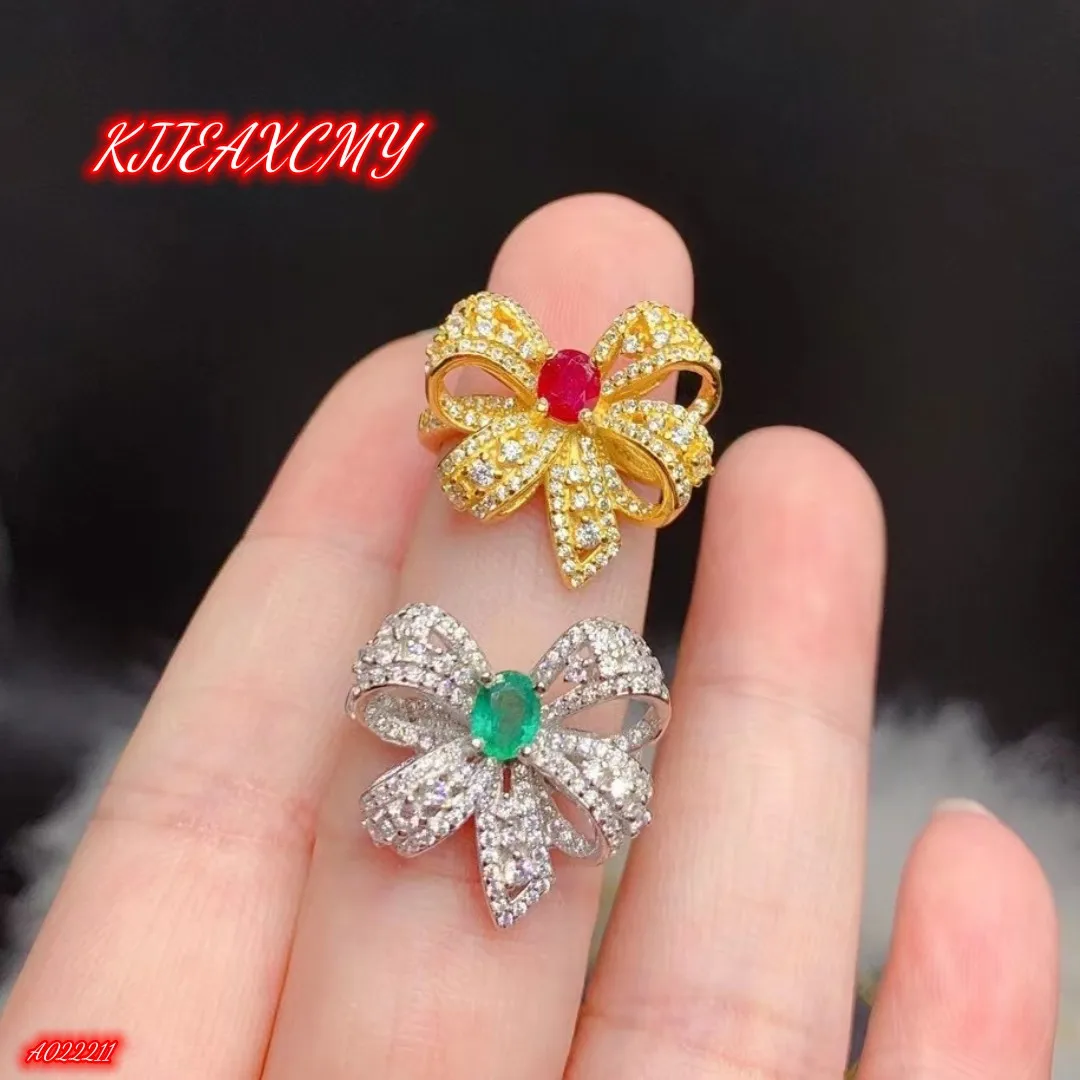 KJJEAXCMY Fine Jewelry 925 Sterling Silver Inlaid Natural Emerald Ruby Two Wear New  Luxury Girl's Ring Support Test