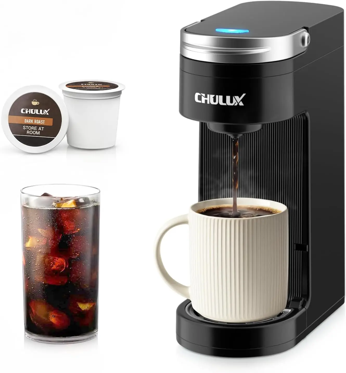 Slim Single Serve Coffee Maker for K Cup Pod, Compact Portable Coffee Machine for Dorm, RV, Office and Travel, Matte Black
