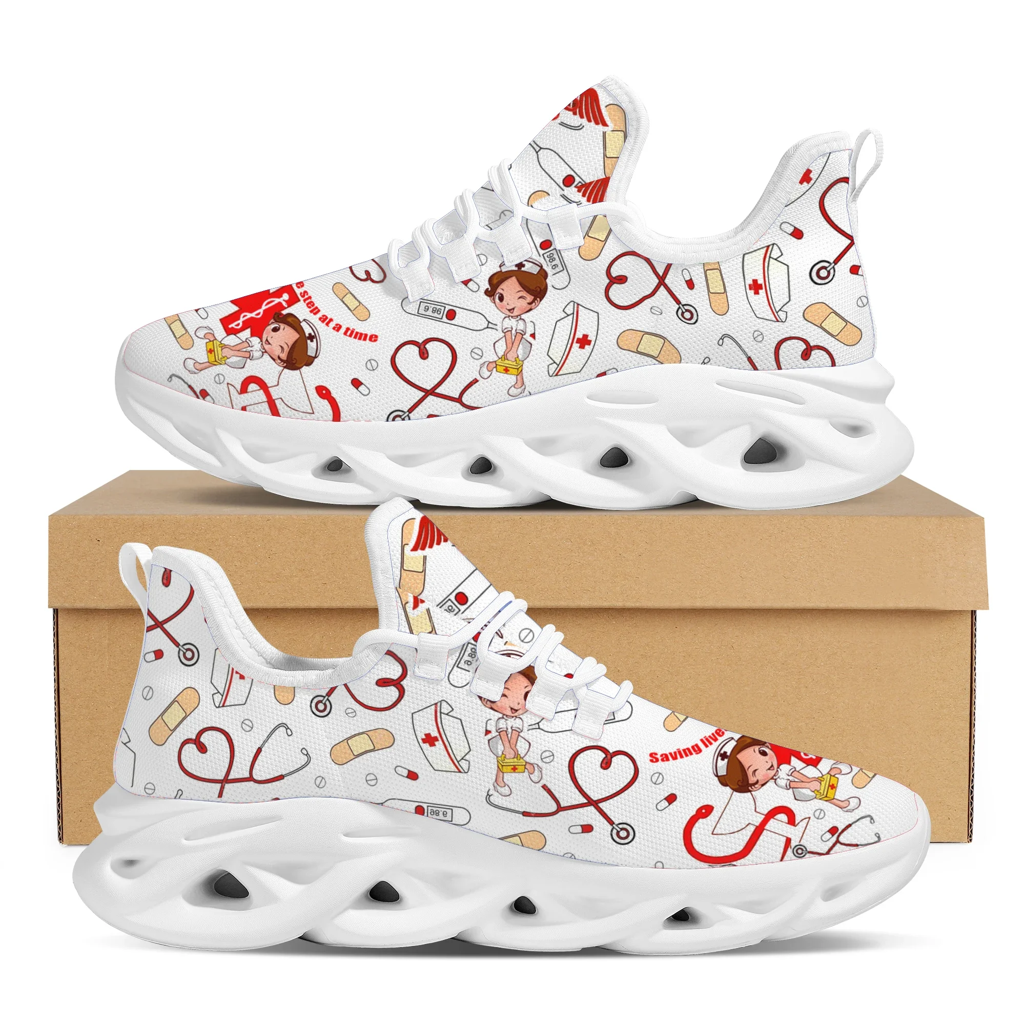 

Yikeluo Hot Selling Women Sneakers Shoes Cute Cartoon Nurse Medical Printing Flats Shoes for Ladies Breathable Platform Footwear