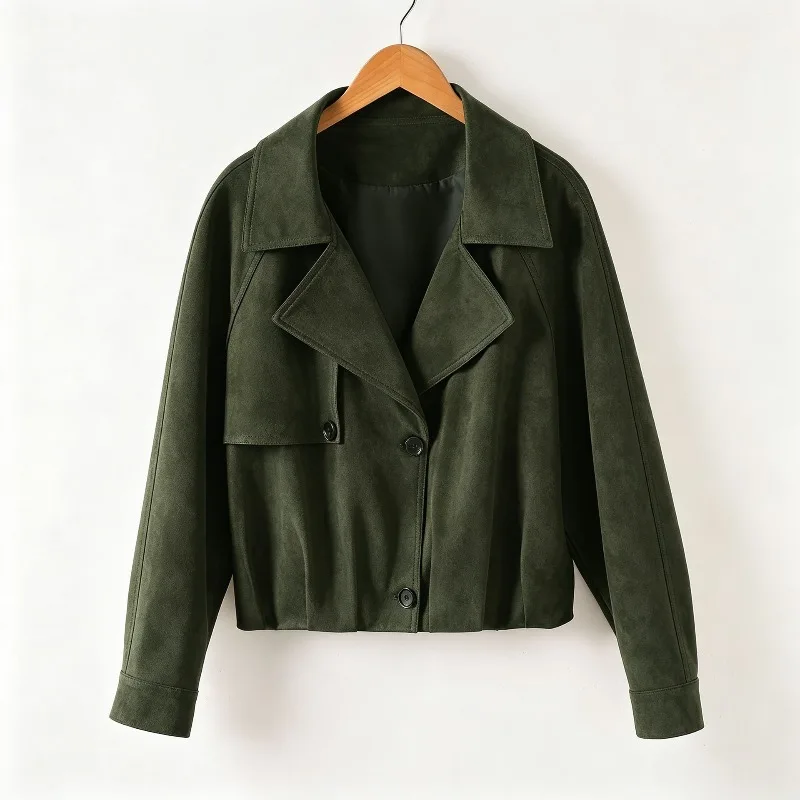 A Short Korean-style Leather Jacket for Petite Women, A New Fashion for Spring and Autumn That Looks Slimming and Elegant.