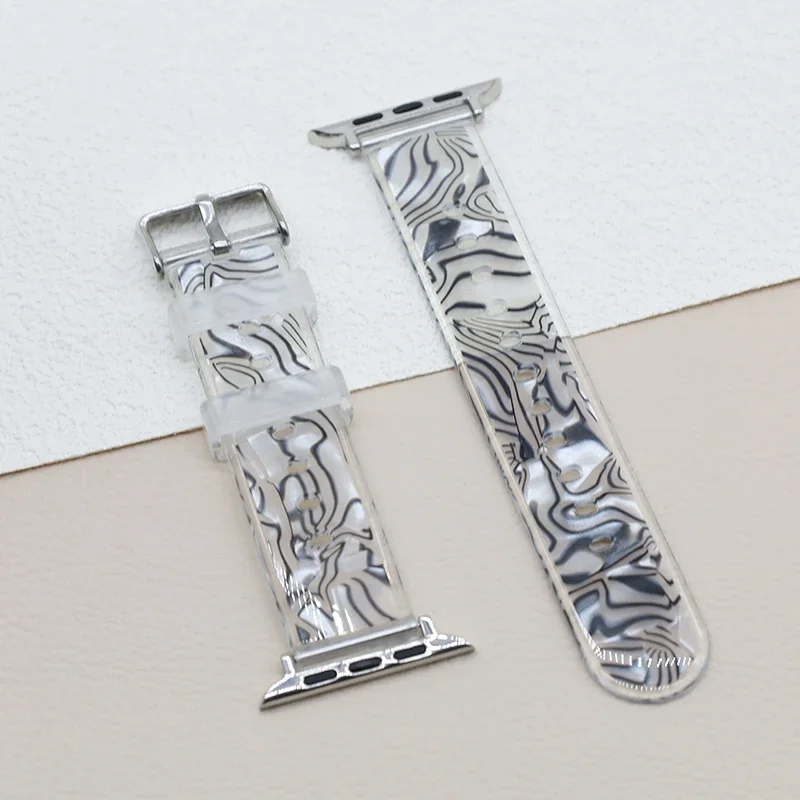 Transparent Pattern Band For Apple Watch Band Series 9 8 7 6 SE 5 4 3 Ultra 2 Bracelet for iWatch 41mm 40mm 45mm 44mm 42mm Strap