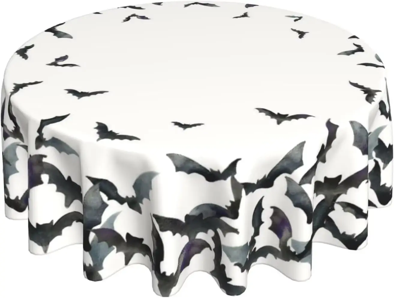 Halloween Tablecloth Round 60 X 60 Inch Black Bats Table Cloth Polyester Fabric Farmhouse Halloween Holiday Table Cover For Home