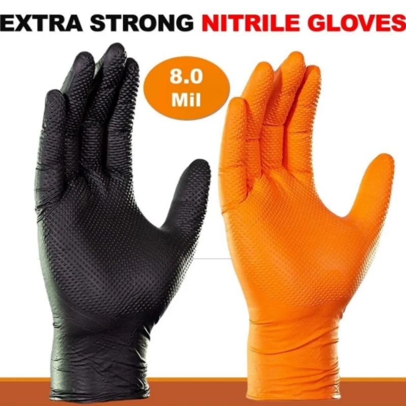 8mil Heavy Duty Orange Nitrile Gloves Disposable Kitchen Gloves for Household Cleaning Beauty Salon Tattoo Working Gloves
